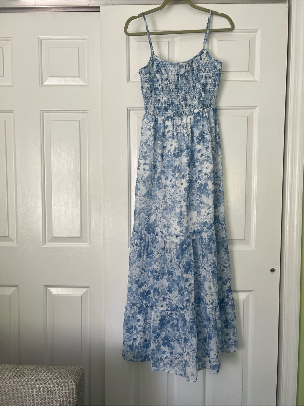 Blue Floral Smocked Maxi Dress